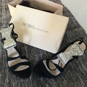 BCBG Generation Sandals with silver sequin bows